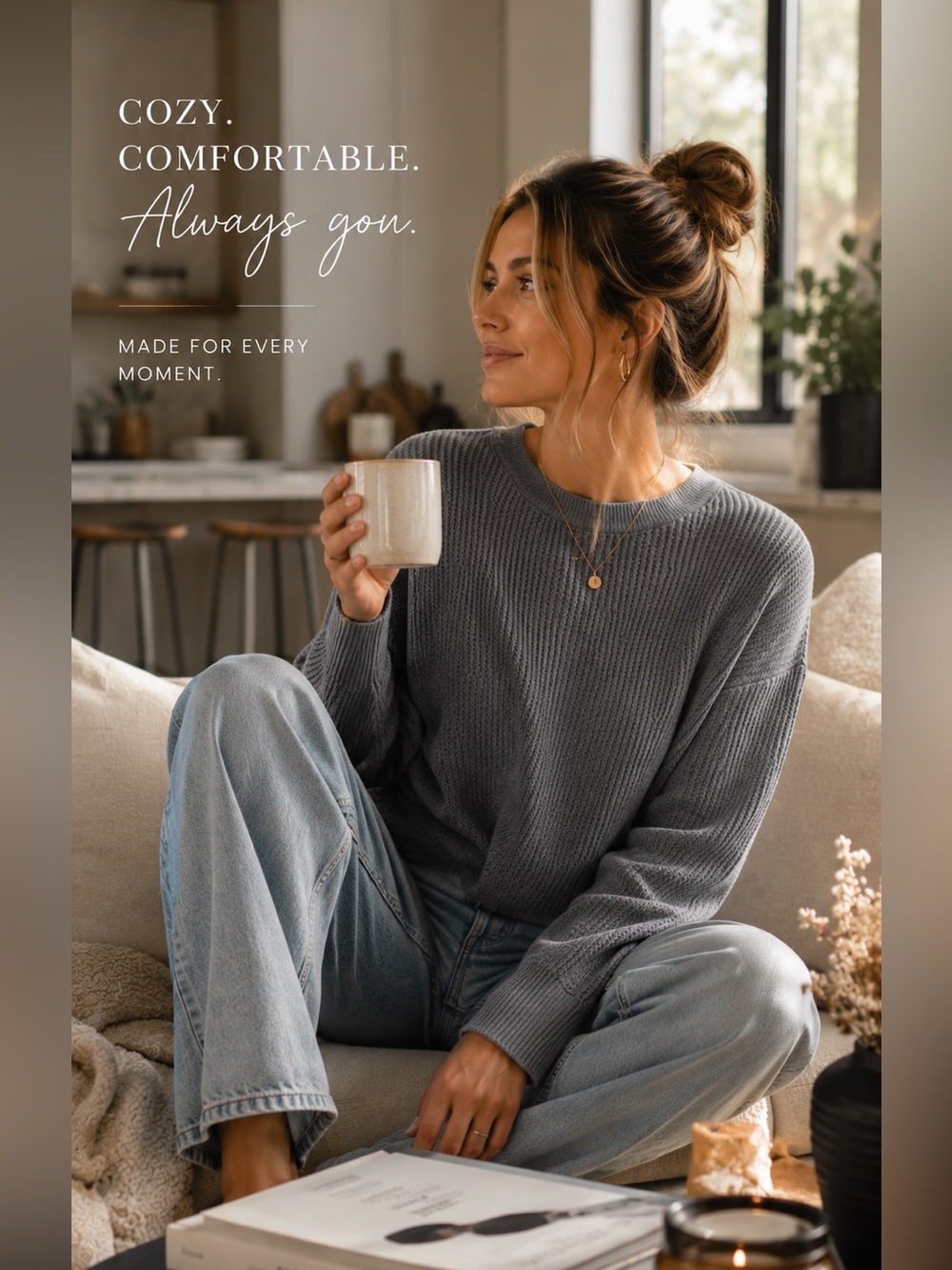 lovestitch Charcoal Gray Ribbed Crewneck Sweater